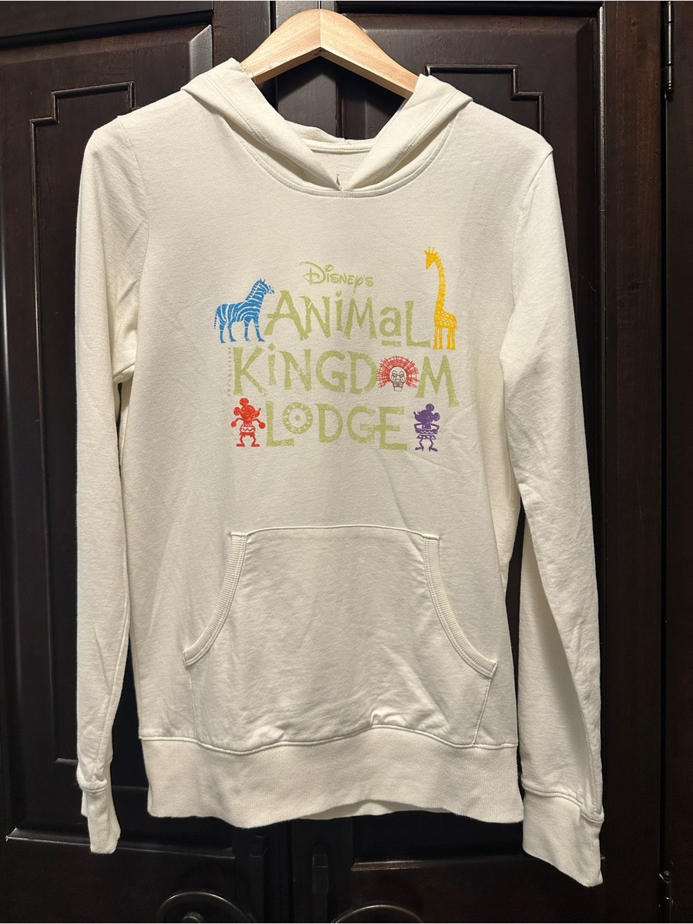 Disney Cream Animal Kingdom Lodge womens Hoodie with Multicolor Graphics